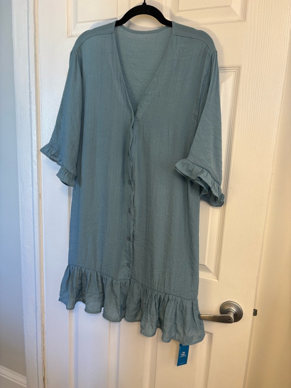 Cupshe Blue Ruffle Hem Cover Up Dress M NWT Button Front Beach Tunic Boho - Picture 4 of 8